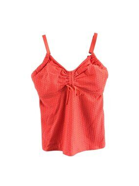 Lands End Swim Tankini Top Underwire Built in Bra Textured Ruched Orange 4 DD